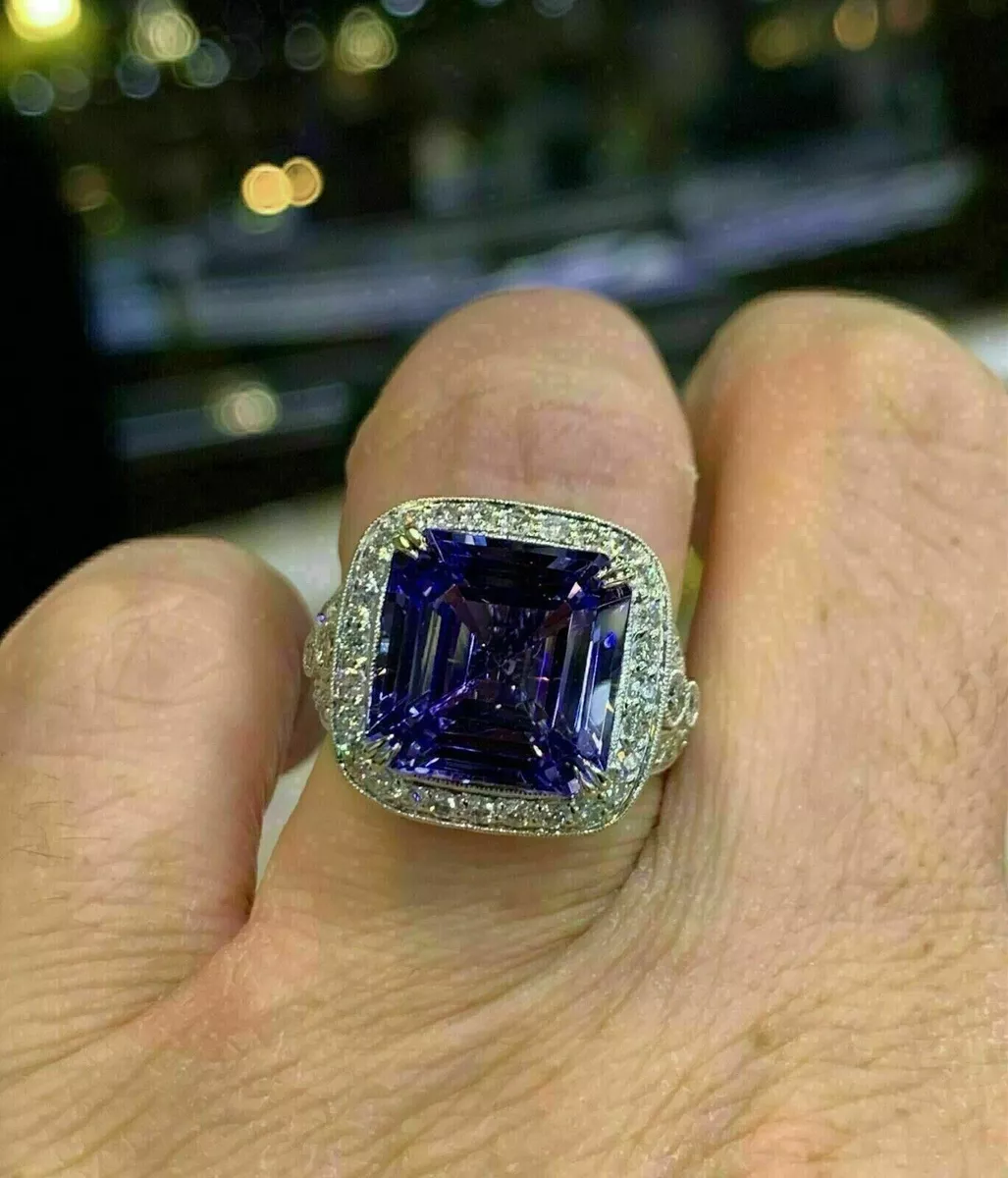 3.34Ct Princess Cut Simulated Tanzanite Men s Ring 14k White Gold