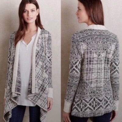 Women's Tiny Anthropologie Mazarin Jacquard Aztec Black White Open Cardigan S...