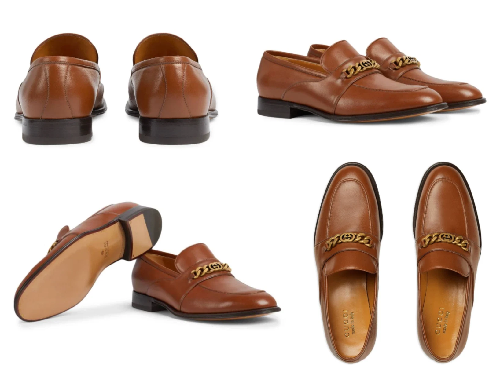 Mocassins Gucci chaîne à enfiler cuir baskets chaussures mocassin pantoufles neuf 43