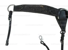 WESTERN BREASTCOLLAR FOR BARREL ROPING HORSE FLORAL TOOLED BLACK BREAST COLLARS