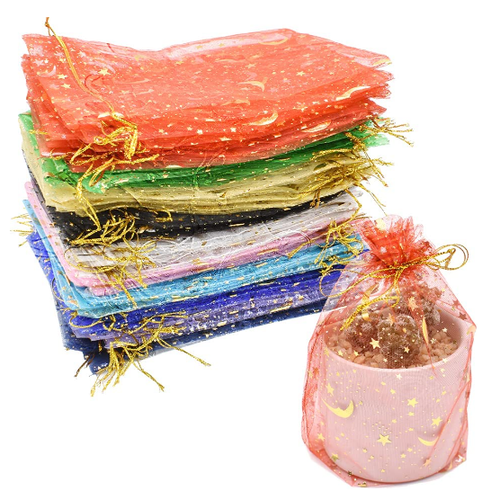 600x Moon Stars Borgetta Gioielli Organza Borse Natale Festa Preferibile Borsa - Foto 2 di 12