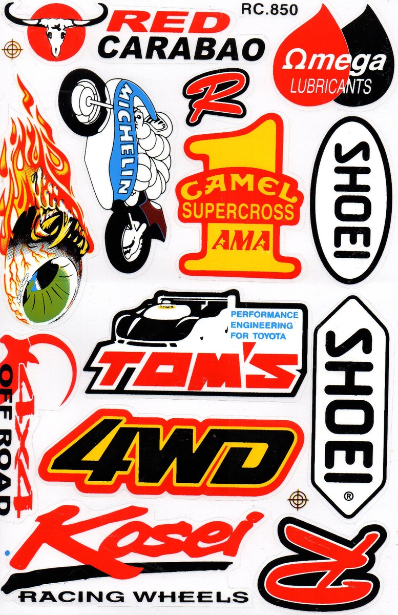 Wheelie Racing Team Motocross Helmet Sticker Decal Sheet – Orange/Black/White Sponsor Logos #8YAFX