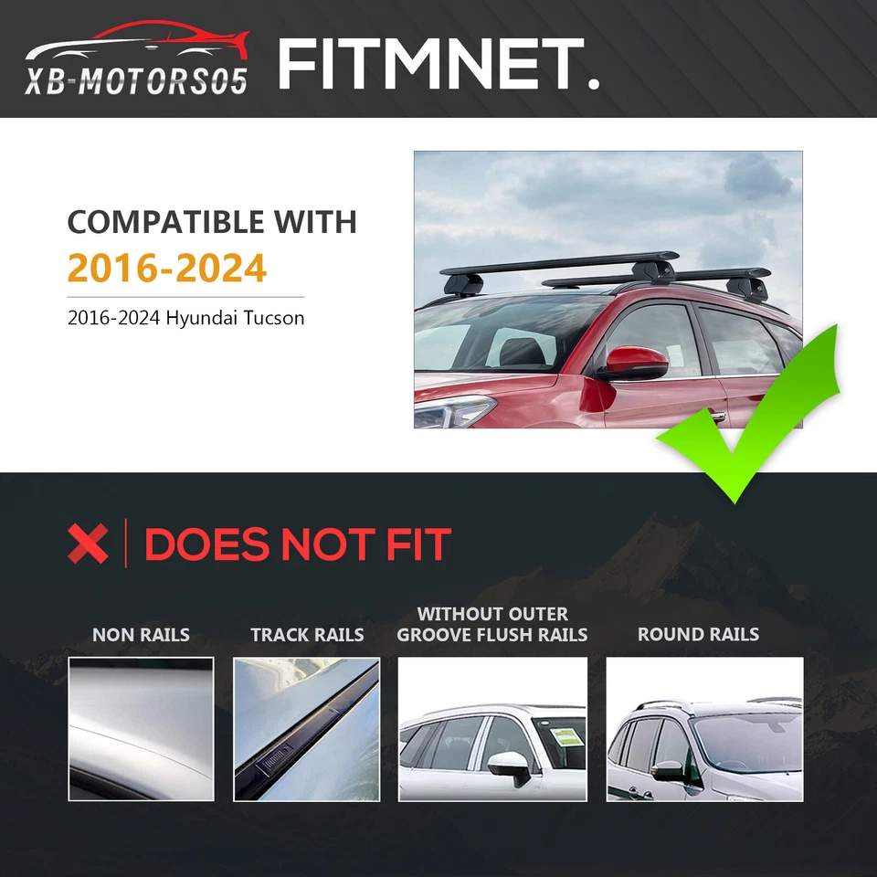 300LBS Lockable Roof Rack Cross Bar for 2016-2024 Hyundai Tucson Cargo Bars - Imagem 4 de 4