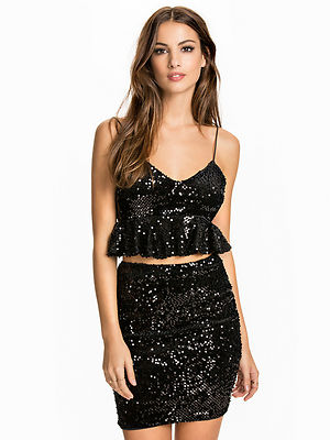 NLY One Women's Velvet Black Peplum Sequin Evening PartyTwo-Piece Set UK10 BNWT