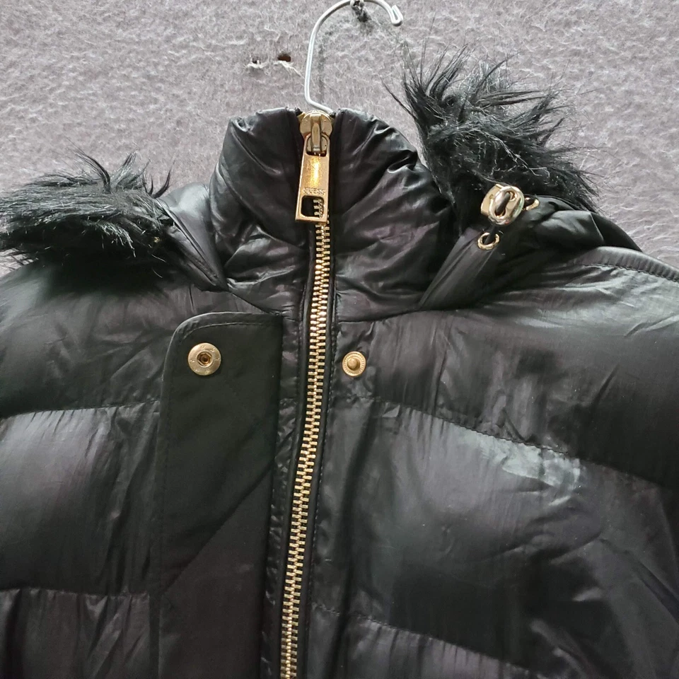 Chaqueta Guess Mujer XL Negra Acolchada Parka Piel Sintética Bolsillos con Capucha Cremallera Completa Foto 2 de 4