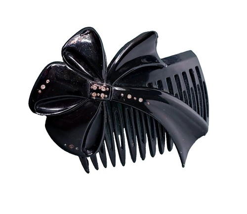 VTG Hair Comb Black Clear Fan Shaped Celluloid Art Deco Antique Lucite/Celluloid Hair Comb with Fan Detail  main image 4