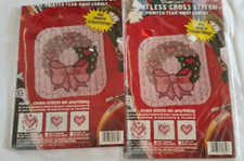 Vogart Crafts Tear-Away Waste Canvas WREATH Christmas Holiday Lot of 2