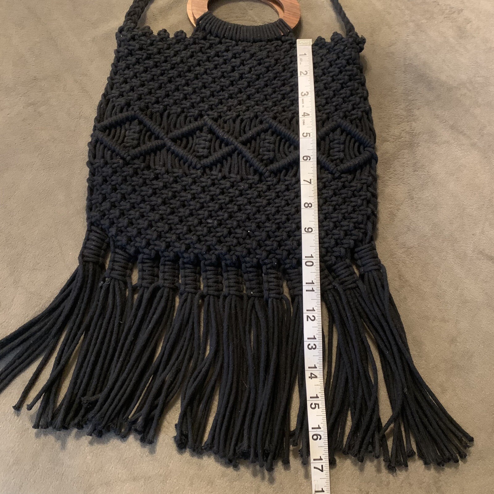 DANIELLE NICOLE Black Macrame Crochet Woven Wood … - image 11