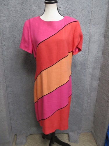 Vintage David Warren Dress Women 12 Pink Orange Vibrant Dopamine Bold Glamour - Picture 21 of 22
