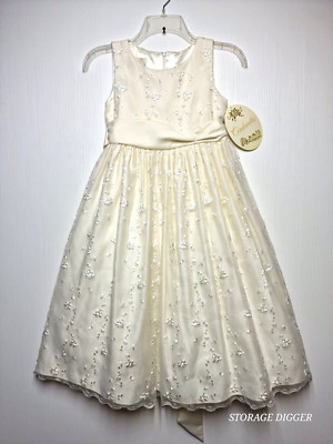 Cinderella A-Line Dress Girls 10 Ivory Lined Sheer Overlay Embroidered Back Zip