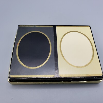 Vintage Royale Playing Cards Double Deck in Box Black Gold Oval Portrait Heines