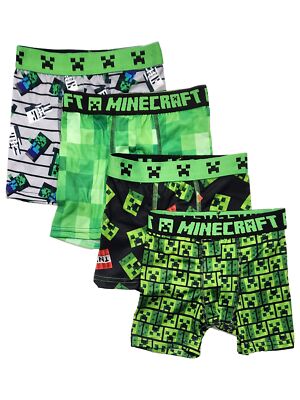 Boys 4-Pack Minecraft Creeper Athletic Stretch Underwear Boxer Briefs Size 4