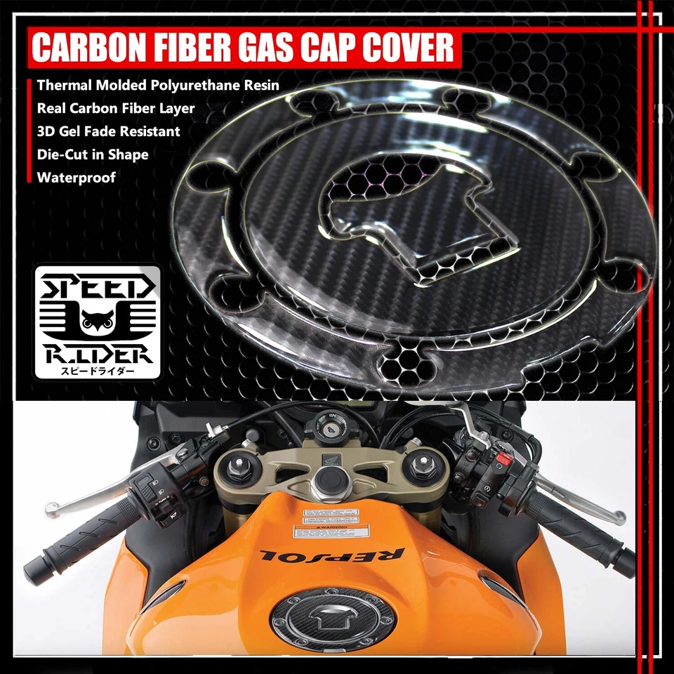 PARA CBR 600/900/1000 10" ALMOHADILLA DE TANQUE DE GAS DE FIBRA DE CARBONO REAL + PROTECTOR DE TAPA DE GAS Foto 4 de 4