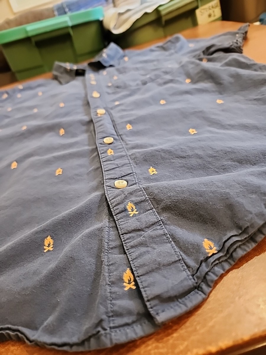 The North Face Men's LARGE S/S Blue Camp Fire Print Button Down