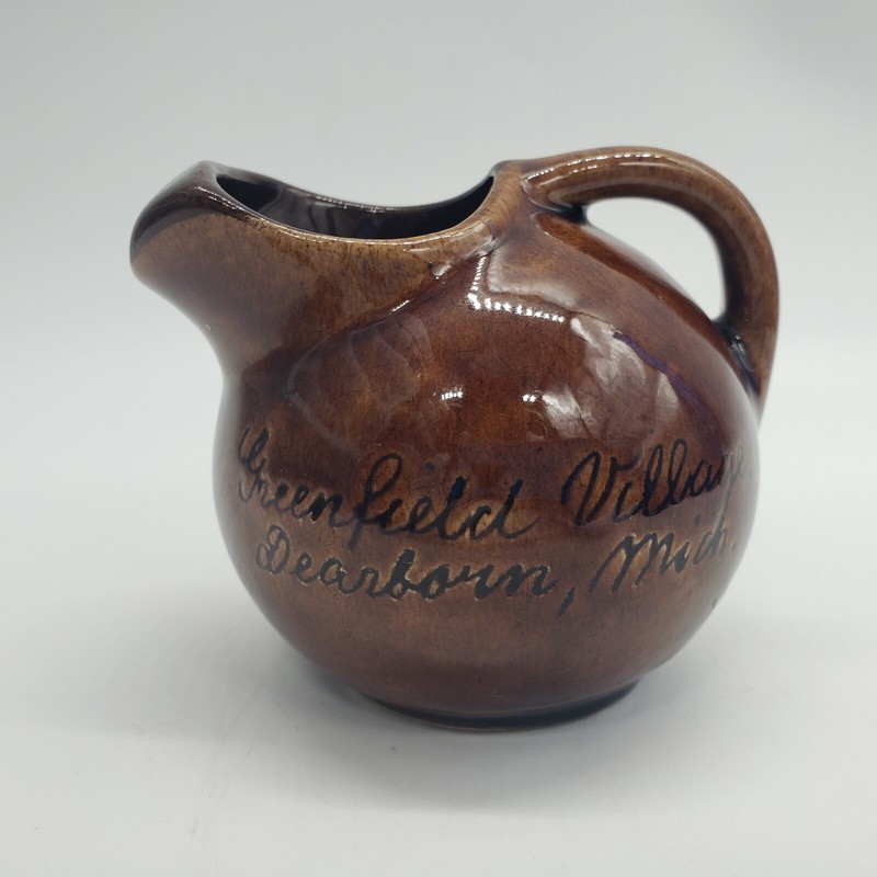 Brown Glaze Pottery Creamer Greenfield Village Dearborn, Michigan 