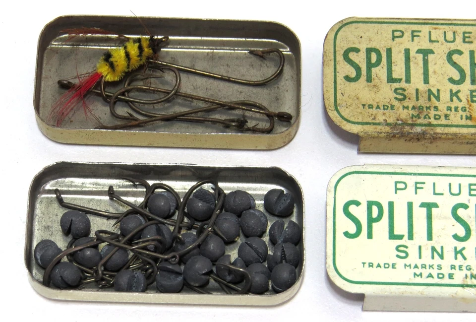 Latas de tiro dividido vintage Pflueger, pesas de pesca con plomo, etc. - Ver contenido Foto 3 de 4