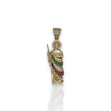 St Jude Tricolor Cz Pendant - 14k Yellow Gold