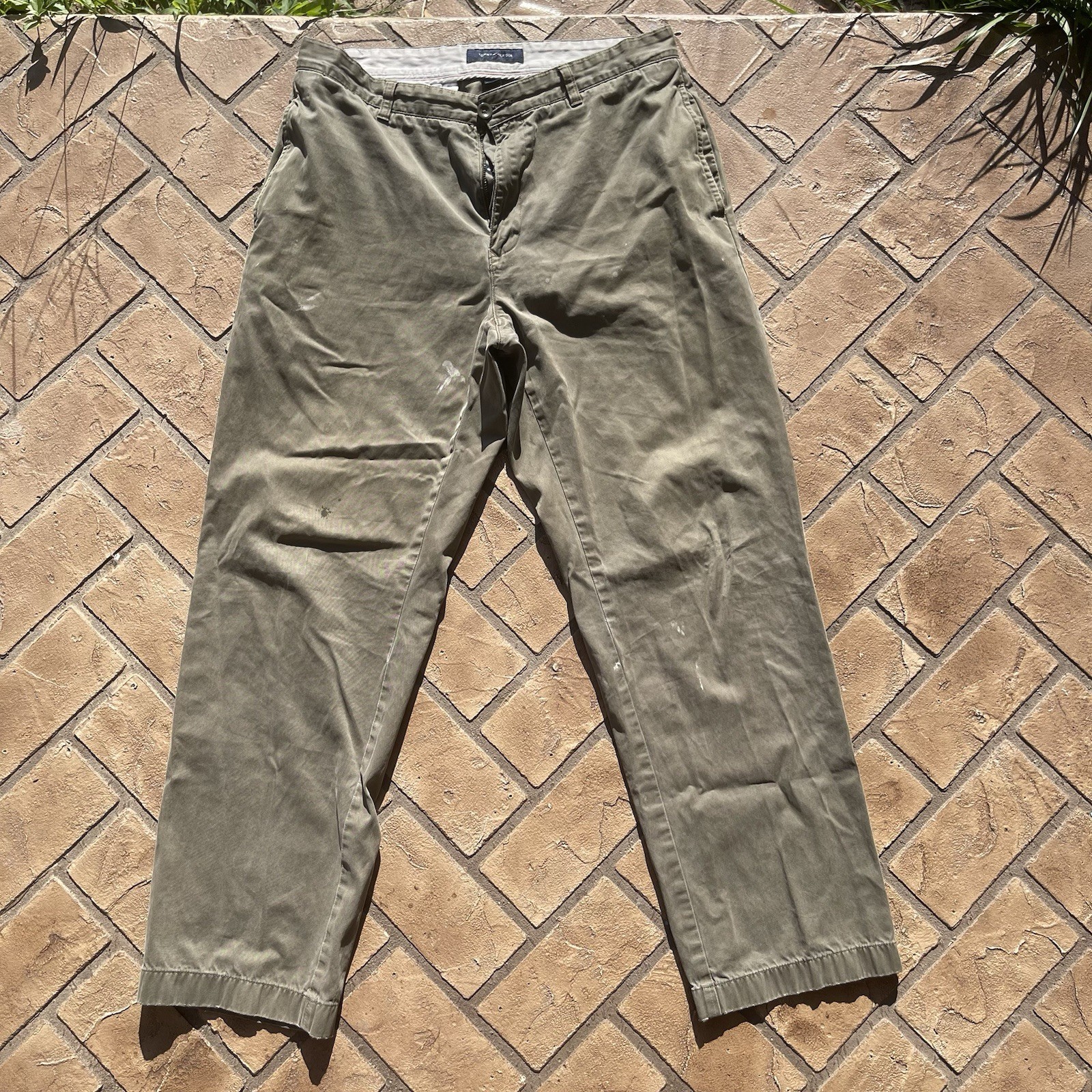 Tommy Hilfiger Relaxed Fit Green Chino Pants 34x32 Workwear Casual Stained