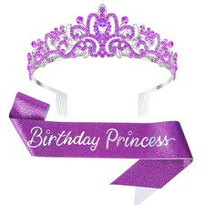 Birthday Princess Crown, Birthday Princess Headband Tiara Sash Accessories Se...