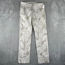 Dockers Pants Mens 32x32 Beige White Leaf Print Slim Tapered Stretch Casual NWT