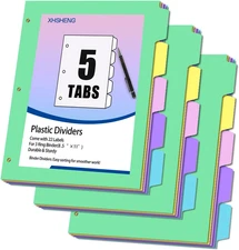 Binder Dividers for 3 Ring Binder,5 Tab Binder Plastic Page Dividers with Tab,Co