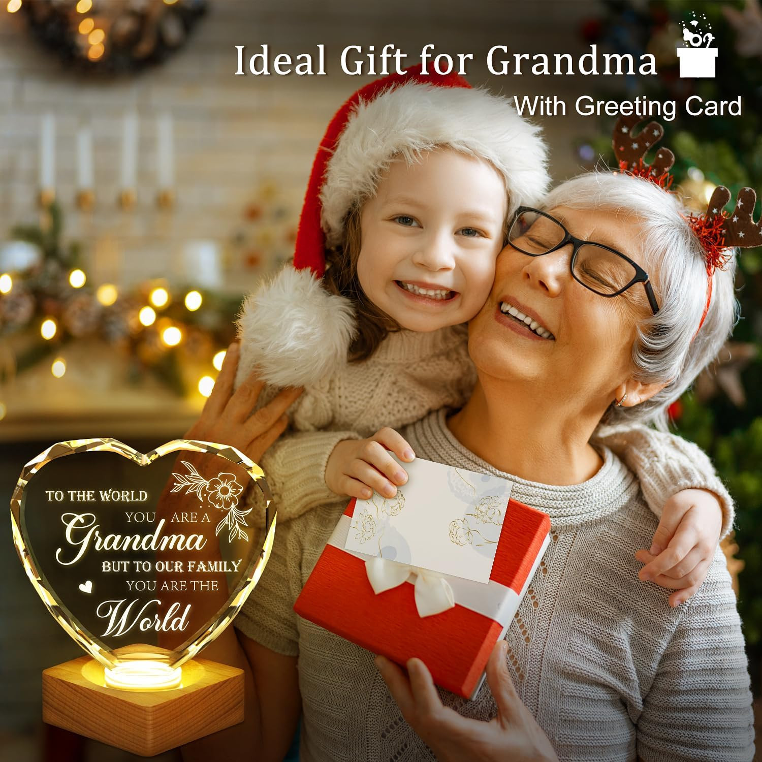 To My Grandma Gifts from Grandchildren, Engraved Crystal Night Light Present, Be
