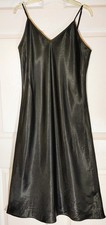 Vtg. Black Satin Secret Treasures Lingerie, Nightgown, Slip Women's Sz. L