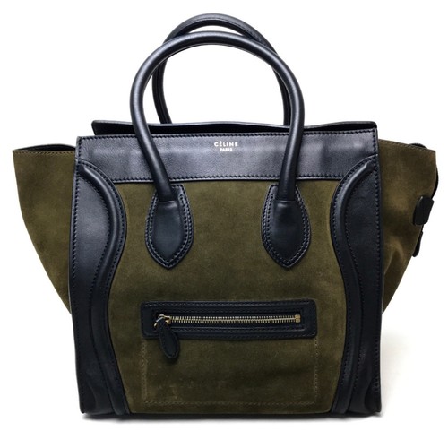 CELINE Luggage Mini Shopper Tote Bag Khaki Black Womens Used From Japan