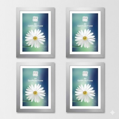 4er Set Silber A4 Zertifikat Rahmen - Moderne gebürstete Oberfläche Wandhalterung/Tischplatte