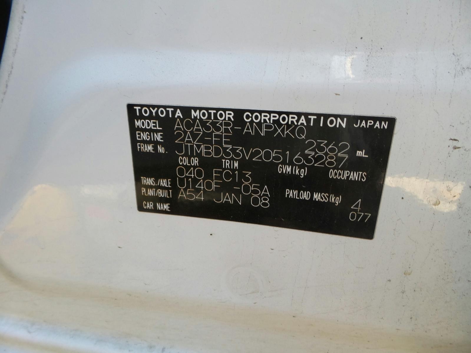 2008 Toyota Rav4 THROTTLE BODY 2.4 2AZ ACA33 01/06-12/12 06 07 08 09 10 11 12 image 11