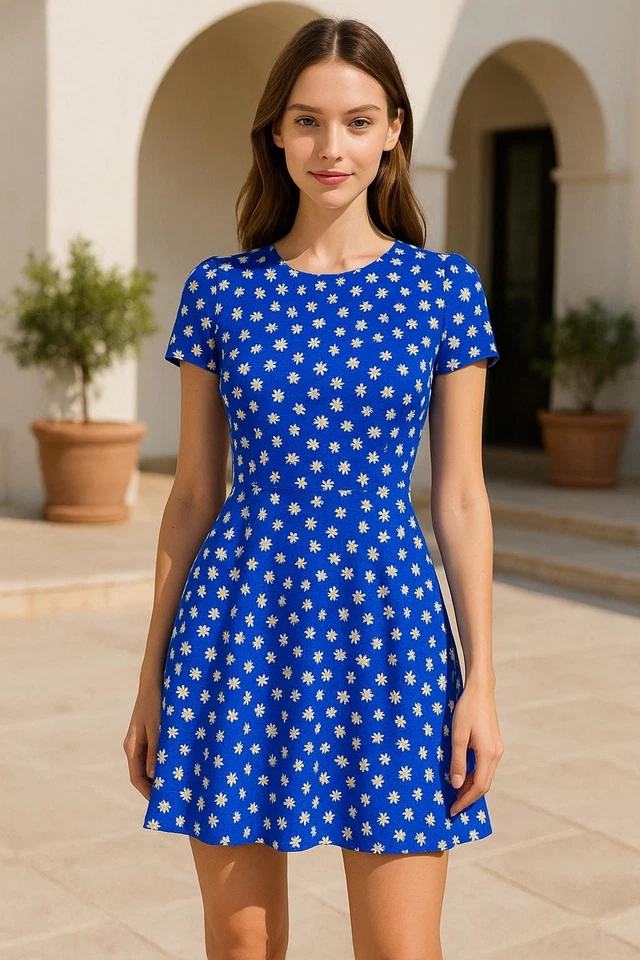 Royal Blue Polka Dot Viscose Fabric by Meter – Soft Drapey Lightweight Sewing - Image 3 of 4