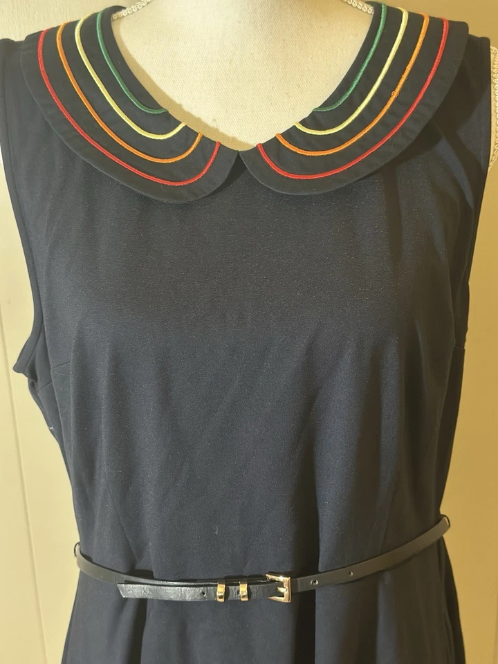 Vestido ModCloth para mujer XL azul marino trabajar para jugar línea A cuello arco iris oficina trabajo Foto 2 de 3