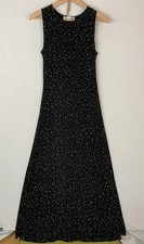 Vintage RONNI NICOLE Dress Size 6 Slinky Maxi Black Small White Dots Sleeveless