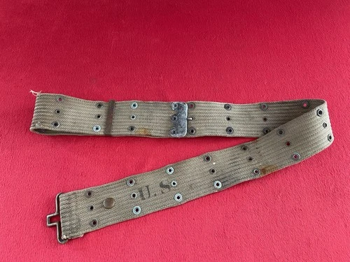 US Military Army WWII WW2 Pistol Canvas Web Belt Khaki
