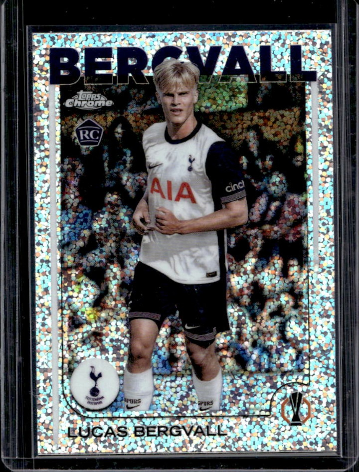 2024-25 Topps Chrome UEFA Lucas Bergvall RC Speckle Refractor #112 Tottenham