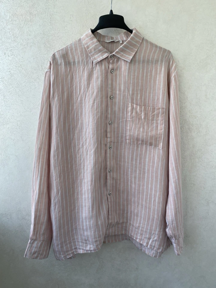Marimekko Jokapoika Pink/White Stripped Unisex Oversized Linen Shirt Size XL - Image 2 of 4