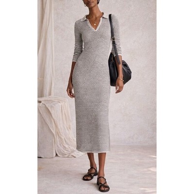 A New Day Women's Long Sleeve Maxi Sweater Dress Size Large  Black/Cream Stripe