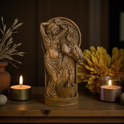 Epona Statue Celtic Goddess With Horse Wooden Pagan Decor Epona Statue Goddess