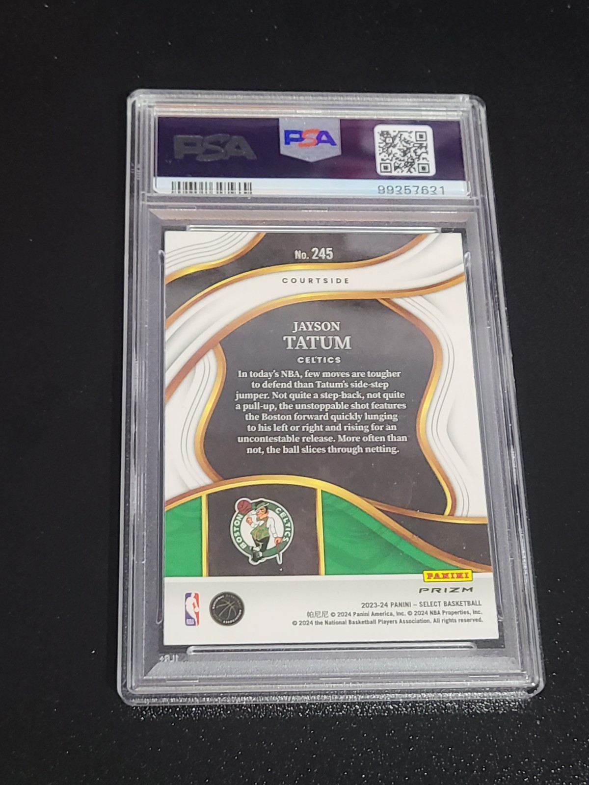 2023-24 Panini Select Jayson Tatum #245 Courtside Tiger Prizm PSA 10 new holder view 3