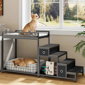 Lit pour chien avec escaliers & Lit de stockage pour animaux attachés au lit humain côté lit