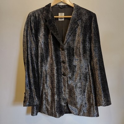 Hucke Silver And Black Velvet Vintage Blazer Size 14 Fantastic Condition