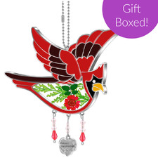 Cardinal Suncatcher Gift Boxed, For Grandmother, Flowers in Glass with Charms