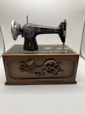 Singer NEW Sewing Machine Replica Mini Wooden Storage Box With Thread Vintage