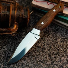 Gift-Ready 9" Damascus / Steel Knife Full Tang Hunt it Hunt + Leather Sheath