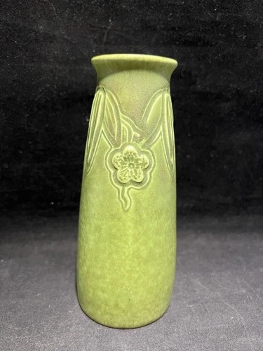 Rookwood Pottery 6" Vase XVI #2108 Dark Green, Impressed Floral Design