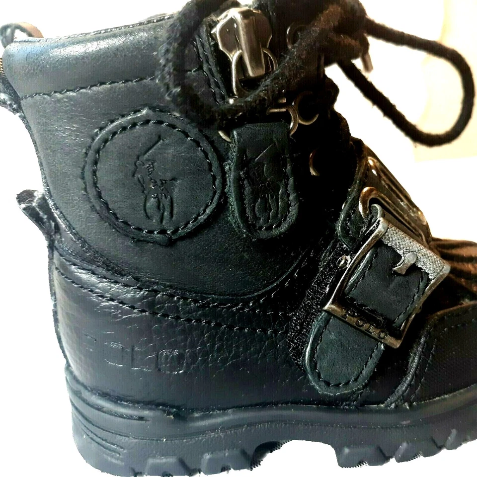 Polo Ralph Lauren Andres Leather Moto Duck Boot Toddler Size 4 Black Zip Buckle - Image 4 of 4