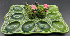 Deviled Egg Plate Chicken S&P shakers 1960s green ceramic Japan READ damage