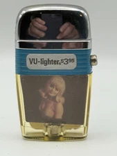 Scripto VU Lighter Sexy Blonde Girl  Blue Band Vintage Nice !!
