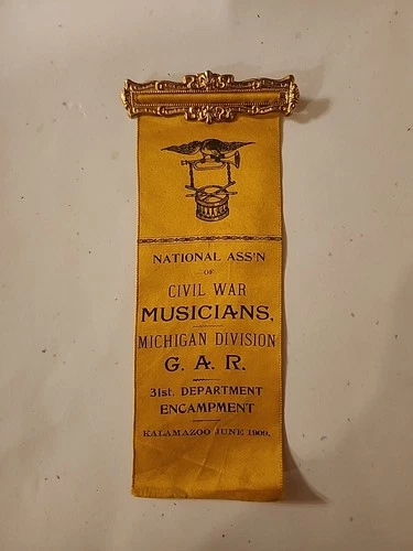 1909 NATIONAL ASSOCIATION  OF CIVIL WAR MUSICIANS RIBBON - MICHIGAN DIVISION GAR