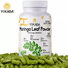 250 Capsules Moringa Oleifera Leaf Powder 5000mg - Organic Herbal Extract YOKABA